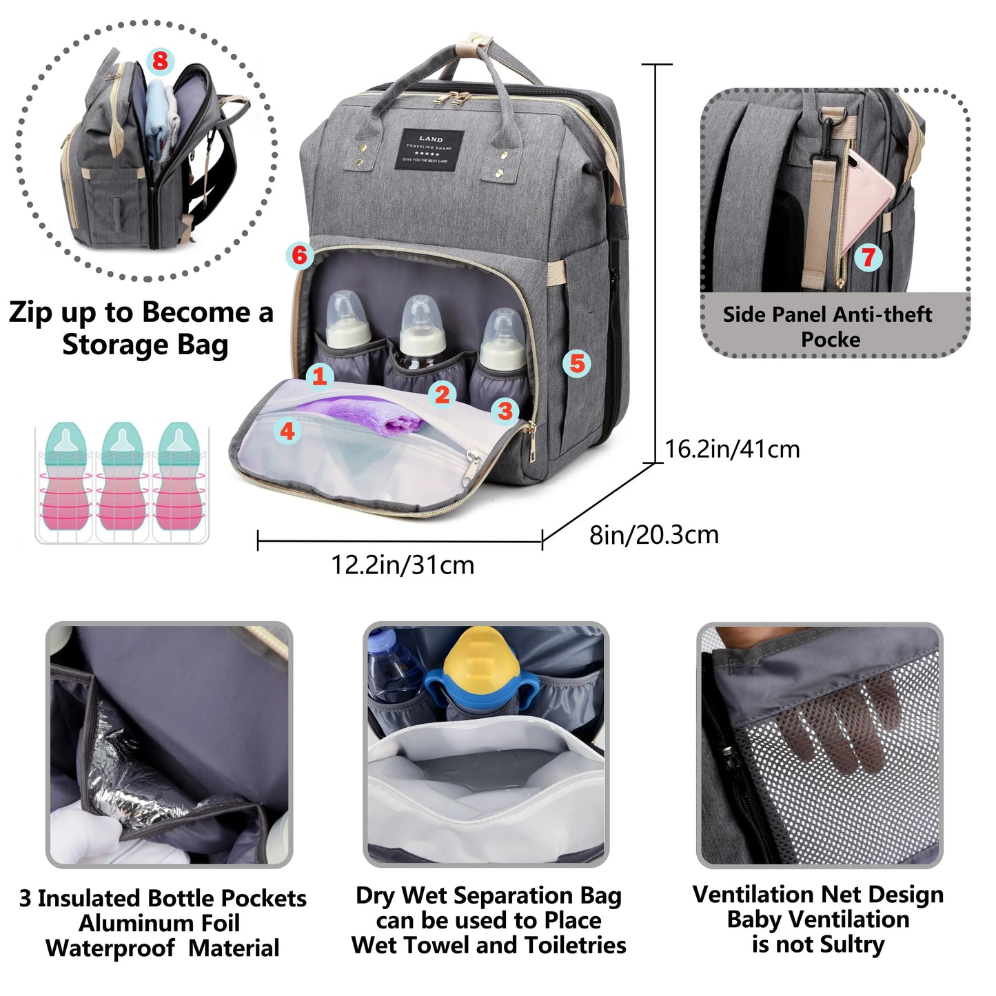 zensea™ 3-in-1 Wickelrucksack mit Babybett